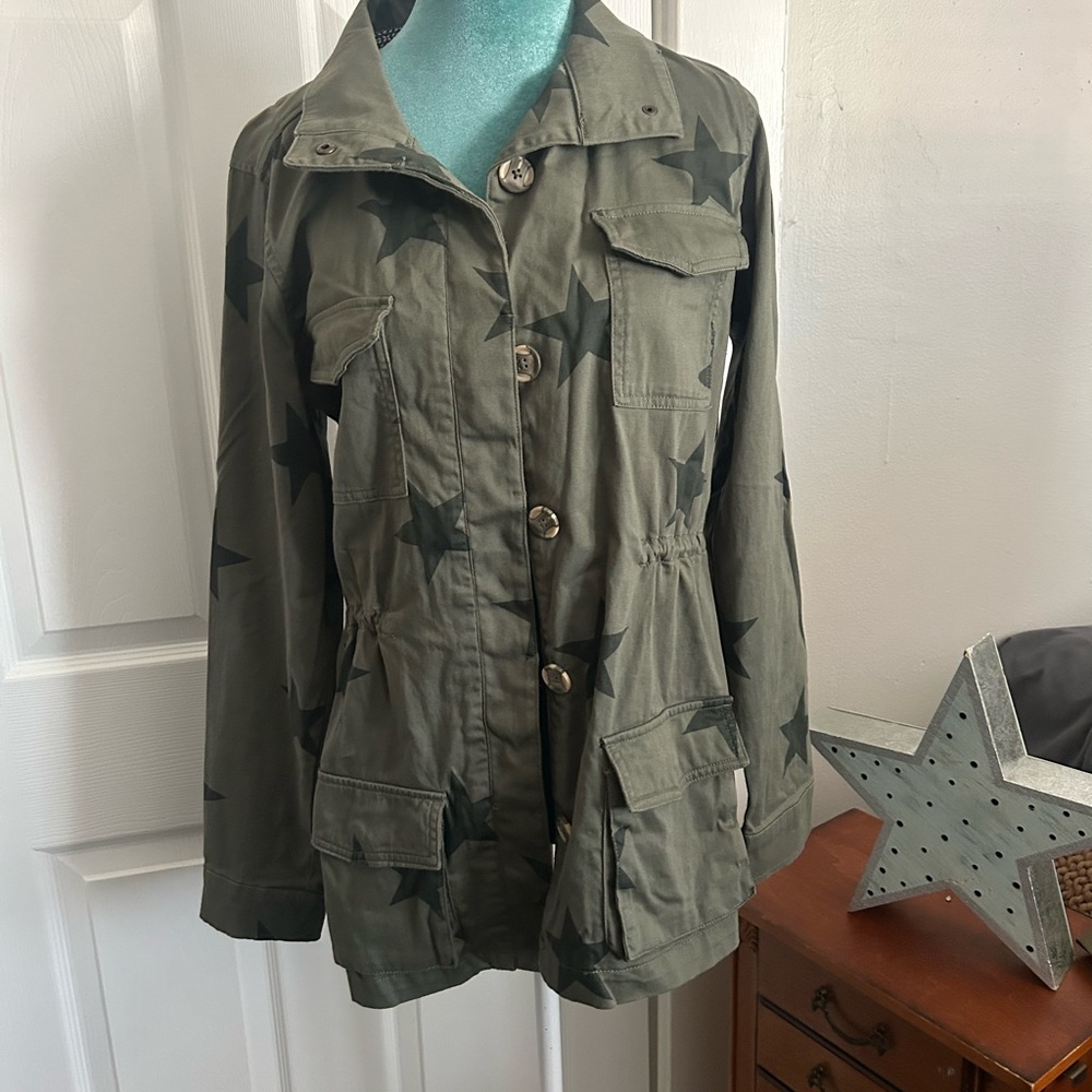 Olive Green Star Print Women's Army Style Jacket